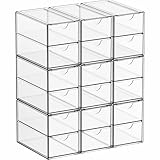 Yieach 9 Pack Small Acrylic Drawers With 18 Drawers,Clear Drawer Organizers Stackable,School,Office Supplies Organizer And Storage Bins for Stationery,Pen,Pencil,Craft,Glasses,Sunglass Organizer Case