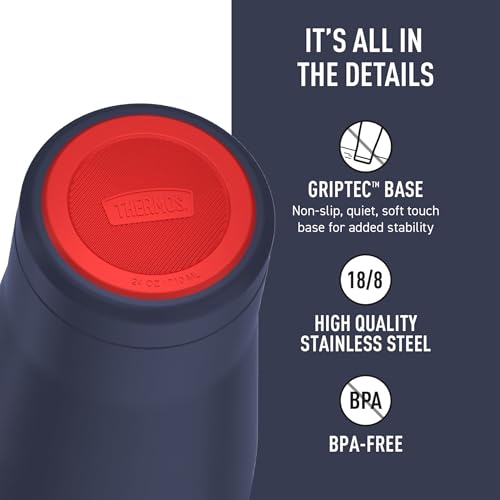 Image of THERMOS Icon Series 24oz Stainless Steel Tumbler with Slide Lock Lid, Leakproof, Fits Cupholder, Dishwasher Safe, Griptec Non‑Slip Base, Keeps Drinks Hot 6 Hrs /Cold 22 Hrs, Navy USA