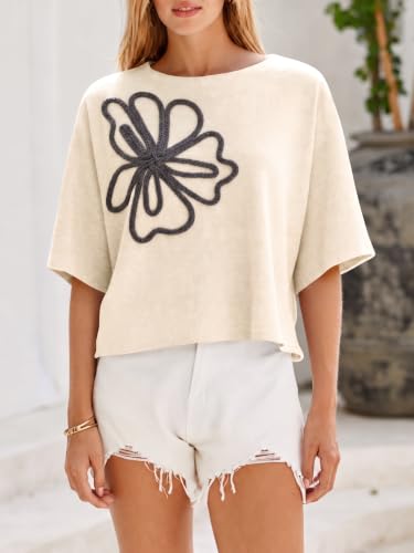 Image of Cicy Bell Womens Oversized Short Sleeve Sweaters Tops Knit Fall Pullovers