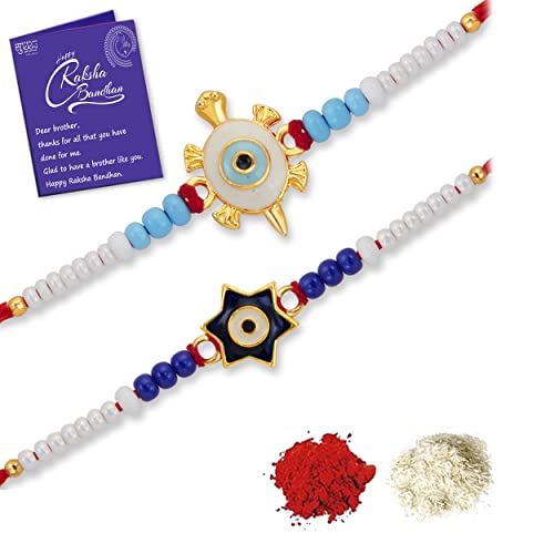 Sukkhi Rakhi Decent Evil Eye Meenakari Rakhi Combo & Designer Gold Plated Premium Rakhi for Brother, Roli Chawal & Greeting Card | Rakhi for Bhaiya | Rakhi for MEN | Rakhi Combo-Set of 2 |CBRAK104543 (B0B25579KJ) Amazon Price History, Amazon Price Tracker