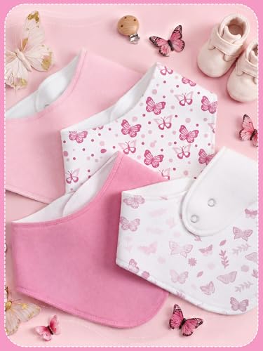 Image of 4 Pcs Baby Bandana Bib Cute Baby Nursery Decor Cotton Newborn Infant Feeding Drool Bib for Drooling and Teething Girl Boy