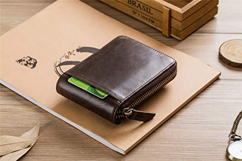 Image of BAIGIO RFID Men Leather Zipper Wallet Zip Around Wallet Bifold Multi Card Holder Purse (Brown)