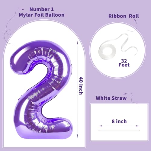 Image of Number Balloons for Birthday Decorations - 40 Inch Large Party Balloons 2, Purple Foil Number Balloons for Boys Girls, Balloons for Party Supplies