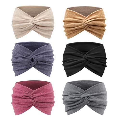 Image of DRESHOW 6 Pack Extra Wide Headbands for Women Large Turban Headband Boho Head Wrap Elastic Hairbands Hair Twisted Knot Hair Accessories
