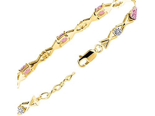 Image of Rylos Bracelets for Women Yellow Gold Plated Silver XOXO Hugs & Kisses Tennis Bracelet Gemstone & Genuine Diamonds Adjustable Fit 7 inch-8 inch Wrist, 10 Gorgeous 6X4MM Jewelry for Women Friendship Bracelets