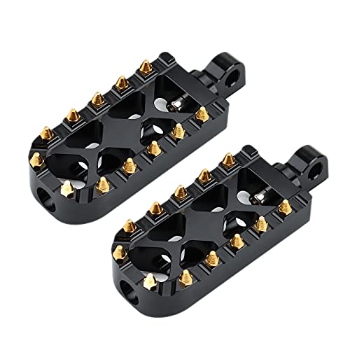 Lingdu Mx Offroad Wide Foot Pegs Golden Spike Motorcycle Footrest Pedal 360 Rotating For Dyna Softail Fatboy Sportster Iron 883 Touring Road King, Black Gold #TOP1