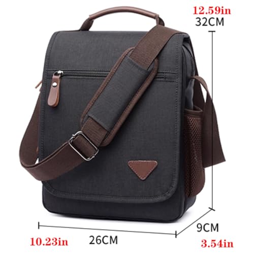 Casual Vintage Shoulder Bag, Canvas, Men Crossbody Bag, Rectangle, Multi Pocket, for Work Business Office Travel, 12.5in2