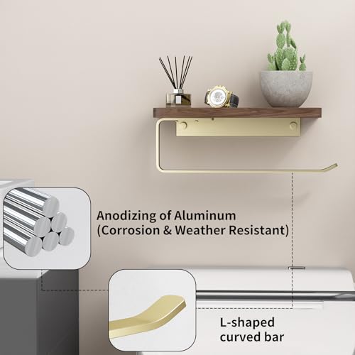 Danpoo Brushed Gold Paper Towel Holder Wall Mount, with Natural Walnut Shelf – Elegant Kitchen & Bathroom Organizer - Image 8