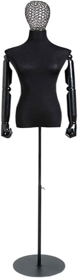 YXX- Maniqui Costura Modista Busto XL Maniquí Torso Mujer, Forma De Vestido De Maniquí Negro con Cabeza De Malla De Hierro, Soporte De Exhibición De Ropa De Costura Industrial Comercial