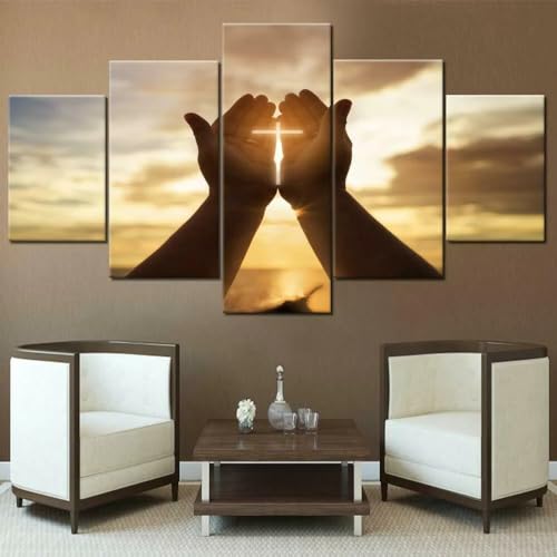 Tableaux Abstraits Moderne Toile 5 Pieces de Haute Qualité Motif Mains Jésus
