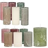 LS-LebenStil Exklusive Stumpenkerzen 10x6,8cm Ribe Rustik Grün Hellgrün...