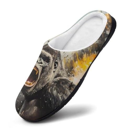 Gorillas War Fighter Jets Women's Cotton Slippers Indoor Outdoor Slip-on Warm House Shoes with Anti-Skid Rubber Sole3