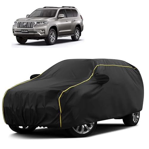 Image of Sulfar 100% Water Resistant Car Body Cover Compatible with Mirror for Toyota Land Cruiser (Triple Stitched, Full Bottom Elastic, Black Taffeta with Yellow Piping)