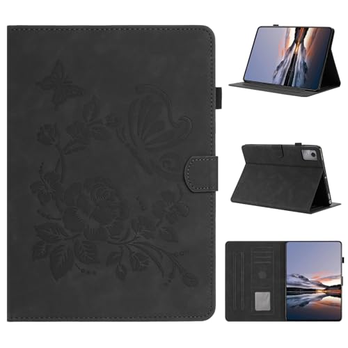 Housse en cuir clapet noir pour Lenovo Idea Tab Plus finition papillon