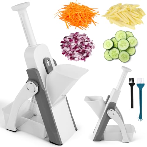 Miawtro Vegetable Chopper, Food Chopper, Multifunctional Mandoline Vegetable Slicer with 4 Cutting Modes, Safe Chip Cutter with Detachable and Easy to Clean, Onion Chopper for Kitchen Preparation