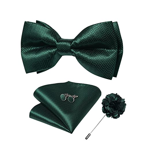 DiBanGu Pajarita de seda para hombres con bolsillo cuadrado de solapa gemelos autoatados conjunto de pajarita, verde, Taille unique Cover