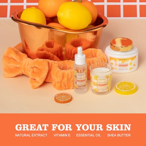 Image of Orange Scents spa gift set Great Gift Lemon Spa Gifts for girls, Body care Set Birthday Gifts, Gift Baskets for Woman, 11pcs Bath Gift Set for Women, Christmas Gifts for Women Citrus Spa Gift Basket