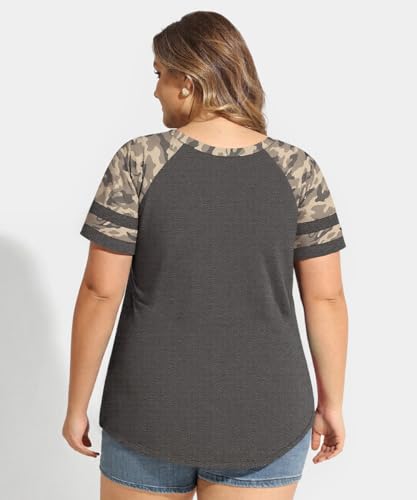 Image of CARCOS Plus Size Tops for Women Short Sleeve Summer Pullover Color Block Crewneck /V Neck Tee Tunic Loose Fit Tshirts XL-5XL