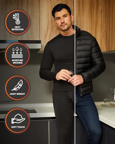 CL convallaria 2 Pack Thermal Underwear for Men Long Johns Fleece Lined Base Layer Set Winter Bottom Top 2XS-6XL3