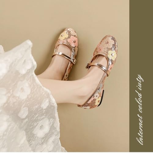 Women's Sparkly Floral Mary Jane Shoes - Soft Sole, Non-Slip Y2K Glitter Buckle Flats for Dresses and Jeans3