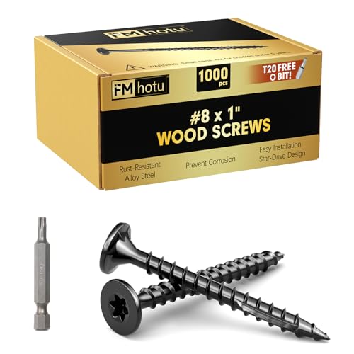 Image of #8 x 1 inch Deck Screws, 1000Pcs Star Drive Wood Screws, Rust Resistant Timber Screws for Timber /Log /Landscaping Wood, T20 Star Bit Included, Black
