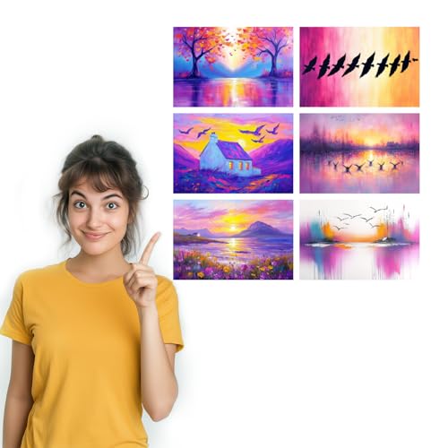 Image of SiddArtify Abstract Landscape Wall Art Prints Set - Colorful Nature Poster Decor for Living Room Bedroom Office - 8x12 Sticker Pack of 6