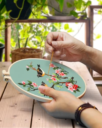 Image of TINDTOP Embroidery Kit for Adult, Owl Embroidery Kit for Beginners | Include Embroidery Cloth Hoops Threads for Craft Lover Hand Stitch with Embroidery Skill Techniques (Bird)