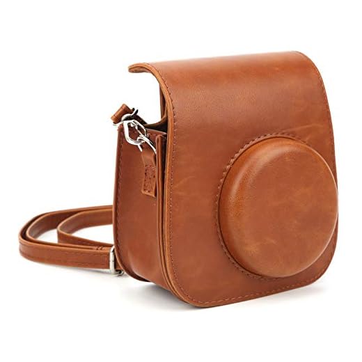 214 Bärbar kameraväska, PU vintage kamera axelväska förvaringsväska, för kvinnor män fotograf, för Fujifilm för Instax Mini 11/9/8 kameror, brun