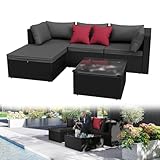 ACXIN Gartenlounge Polyrattan Lounge Set Gartenmöbel Schwarz Balkonmöbel Sitzgruppe mit Sofa, Sessel, Hocker, Tisch, Gartensofa mit Sitzkissen, Wetterfeste Outdoor Möbel für Garten, Terrasse, Balkon