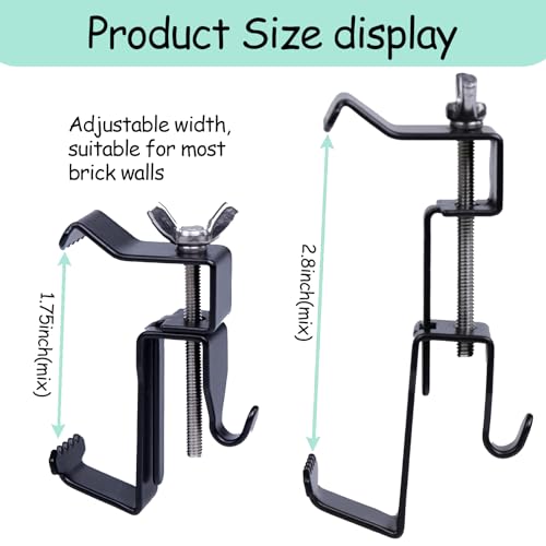 Image of 12PCS Stainless Steel Brick Hooks Clips for Outdoors - Adjustable 1.75 inch-2.8 inch - 2024 Upgraded - No Drill, No Holes, No Nails, No Screws - Brick Hangers for Easy Hanging on Brick Walls.
