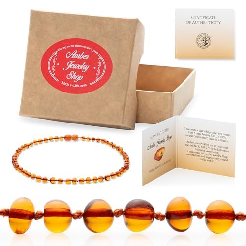 Baltic Amber Necklace 12.5 inches Unisex Amber Jewelry - Amber Beads Necklace (Cognac, Baroque)