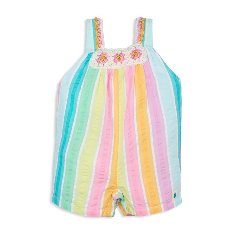 My Milestones Iris Multicolour Short Jumpsuit for Baby Girls (6 Months–3 Years) | Handcrafted Crochet Detail | Soft & Comfortable Summer Outfit | Cute Casual Playsuit