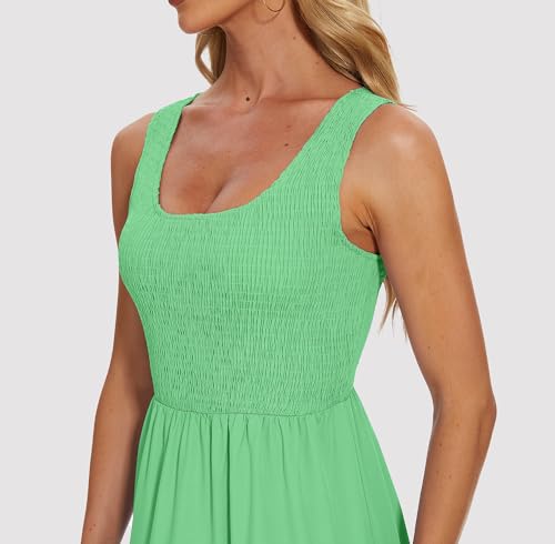 Image of Women's Summer Smocked Maxi Dresses Sleeveless U Neck Ruffle Hem Tiered A Line Flowy Dress