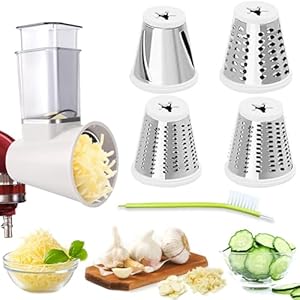 Cheese Slicer Shredder Attachments for KitchenAid Stand Mixers Food Slicers Cheese Grater Attachment Salad Maker Accessory Vegetable Chopper with 4 Blades Dishwasher Safe Upgraded Version