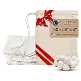 Cotton Muslin Bags 50 Count with Drawstring, Made with 100% Cotton in The USA by Celestial Gifts (Natural, 3x4)