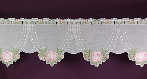 W. Reuter & Sohn Visillo de encaje Plauener - Fabricación a medida - Diseño de rosas - Aspecto de batista - Altura 35 cm - Ancho de la cortina a elegir en tramos de 32 cm Cover