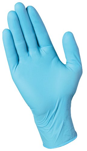 Mr. Clean Nitrile Disposable Gloves, Non-Sterile, One Size Fits Most, Tear & Puncture Resistant, 9.5-Inch Length with Beaded Cuff, 80 Count, Blue