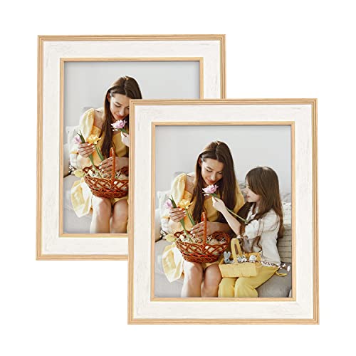 Artbyhannah 2 Pack 8X10 Inch Rustic Picture Frames Set, White Distressed Photo Frames With High Definition Glass For Tabletop Display For Home Decoration Mother's Day Gift #TOP22