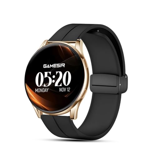 Image of GameSir Active 2 Smartwatch for Men & Women, 1.39 inch HD Round Display, Bluetooth Calling, Heart Rate & SPO₂, 100+ Sports Modes, IP67, Long Battery Life for Android & iOS (Magnetic Black Gold Dial)