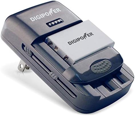 DIgiPower Universal Li-ion Battery Charger for DSLR, Digital Camera, Camcorder, & Rechargeable AA/AAA Batteries, Features USB-Port for Smartphone Charging, Includes DC Adapter. Compact & Lightweight