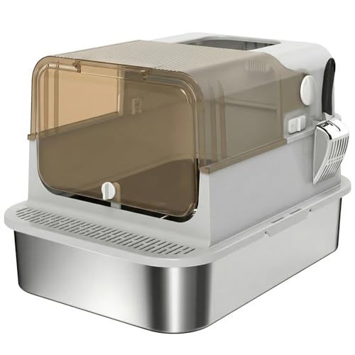 ZOOPARK Litière Fermée Chat XXL 70x50cm INOX Anti-Projection - Maison de Toilette Maine Coon...