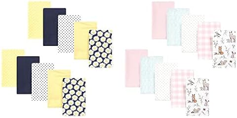 Hudson Baby Girl Cotton Flannel Burp Cloth 20-Pack, Daisy Pink Enchanted Forest