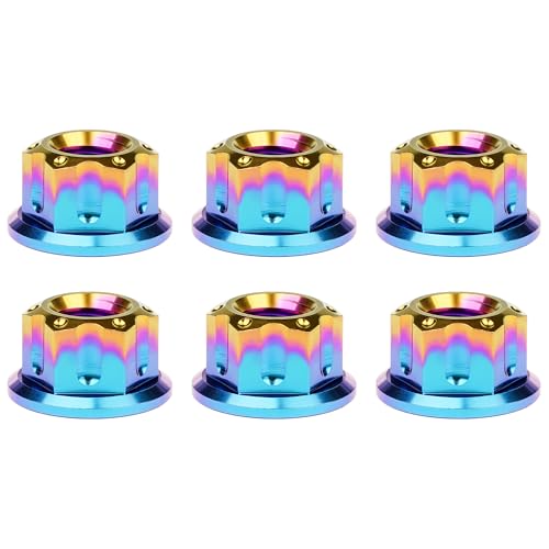 Image of Titanium M6 M8 M10 M12 M14 M16 Flange Bolt Nut Bicycle Motorcycle Rear Axle Car Modification Accessories Pack of 6 (M8 Pitch 1.25mm, Iridescent Blue)