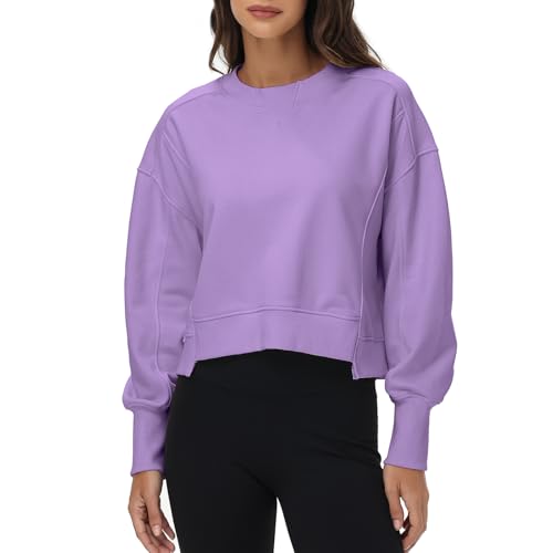 Image of Oymyakon Womens Oversized Cropped Sweatshirts Crew Neck Long Sleeve Pullover Sweater Fall Fashion Clothes