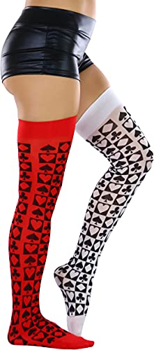 Image of ToBeInStyle Women's Harlequin Jester Thigh High Stockings Playing Card Checkered Opaque Halloween Costume Hosiery