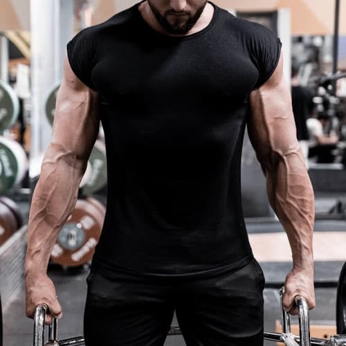 Mens Muscle Cut T-Shirt Short Sleeve for Bodybuilding Gym Workout Tee Tops Cotton3