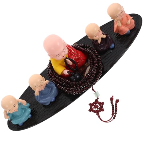 MAGICLULU Figura Solar de Monje Pequeño para Decoración Interior de Coche, Estatua de Monje Cabeza Móvil, Resina Ligera para Tablero, Accesorio Zen para Ambiente Religioso en Automóvil