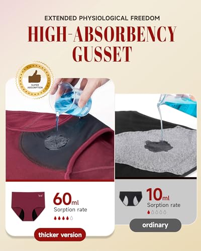 Image of Rdiner Heavy Flow Period Underwear for Women, High Absorbency Leakproof Hipster Brief for Overnight Postpartum & Teens 3 Pack