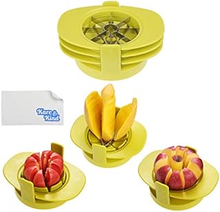 Apple/Tomato/Mango Cutters - Set of 3 - Sturdy Base Keeps Fruit/Vegetable in Place - Also Keeps Cutters Organized - Razor Sharp Stainless Steel Saw Blades - Quick - Easy
