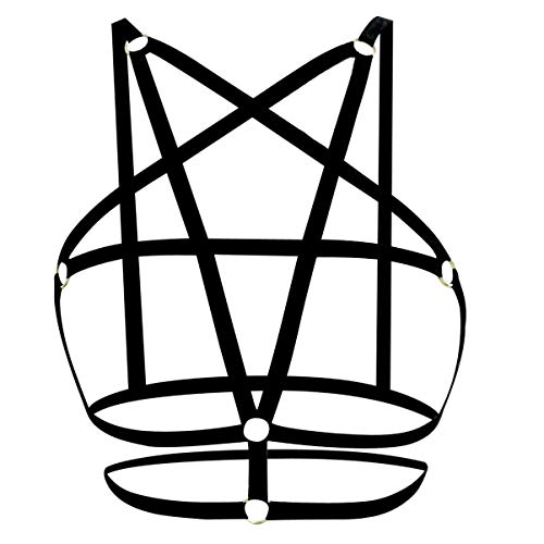 EXCEART — Cinta Punk feminina, sutiã de gaiola, arnês para o corpo, preto, elástico, lingerie para m